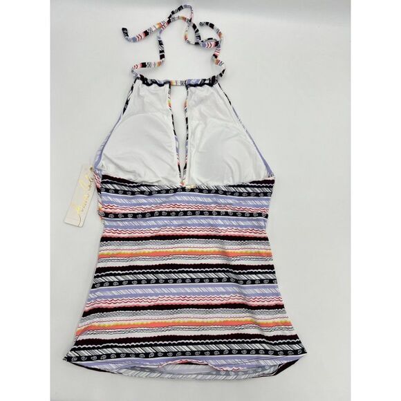 Anne Cole Striped Deep V Cutout Halter Neck Tankini Swim Top Multicolor Size M N - Picture 4 of 10